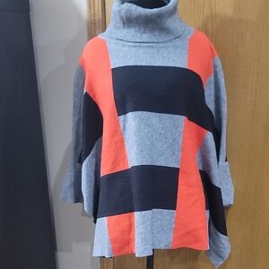 Modern Colorblock Turtleneck Sweater - Black, Gray, and Red